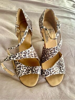Gfranco Dance Shoes - Leopard Print Strappy Women’s Dance Shoes - Tan/Black